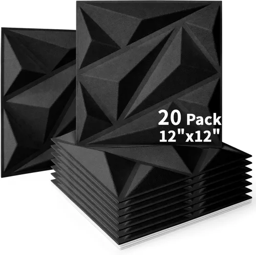 Art3dwallpanels Paquete de 20 paneles acústicos de pared insonorizados de espuma acústica amortiguadores de sonido, absorción de sonido 3D, 12 x 12