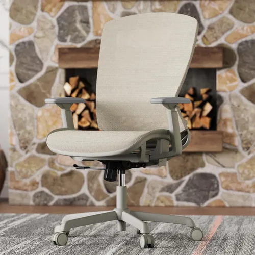 Miniatura 2 de ELABEST Silla de oficina de malla, silla ergonómica de escritorio para computadora, silla de tareas resistente, soporte lumbar ajustable y Beige