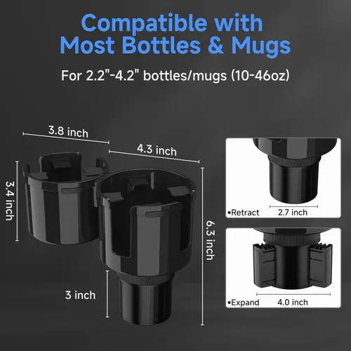 Miniatura 5 de DYLEN Expansor de portavasos para automóvil, extensor de adaptador de portavasos 2 en 1 para automóvil con inserto expandible, se adapta a Yeti