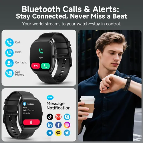 Miniatura 4 de SOUYIE Smart Watch with SOS, 1.85" AMOLED Display Fitness Tracker, Heart Rate Blood Oxygen Sleep Monitor for Men Women, IP68 Waterproof Sport Watch