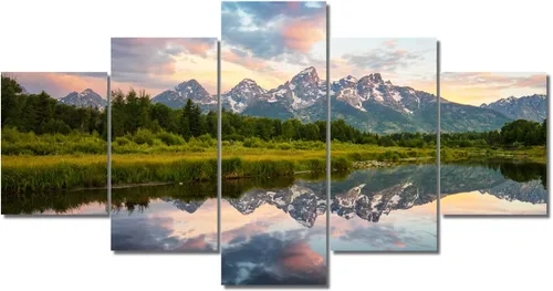 Miniatura 42 de TUMOVO Lienzo decorativo para pared de sala de estar, 5 paneles de naturaleza, Alaska, Estados Unidos, autopista alrededor de montañas, paisaje