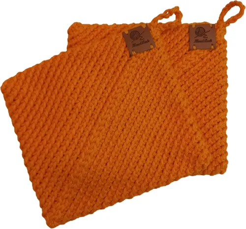 Miniatura 12 de Soportes para ollas de ganchillo hechos a mano, colección de color sólido, algodón de 6 x 6 pulgadas, resistentes al calor, doble capa, lazo