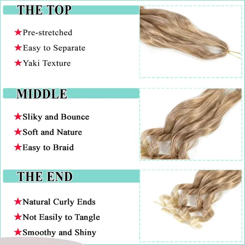 Miniatura 4 de Cabello trenzado francés rubio ombré, 8 paquetes de 16 pulgadas, 27/613, color preestirado, rizado, ombré, trenzado para trenzas de caja de diosa