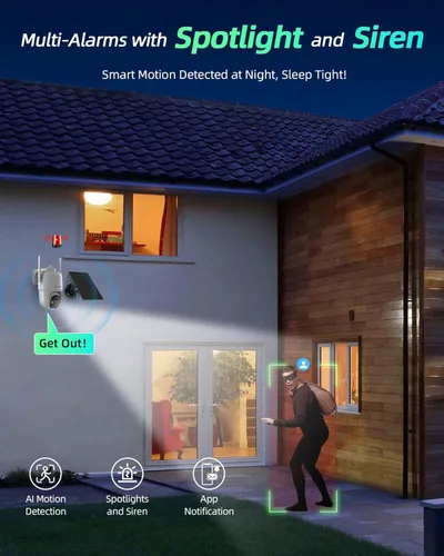 Miniatura 4 de Cámara de seguridad solar inalámbrica MaxiViz para exteriores, cámaras de seguridad para el hogar con panel solar, vista en vivo de 360°, visión