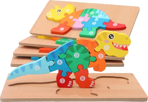 MONTESSORI MAMA Rompecabezas para Niños Pequeños de 3-5 Años Rompecabezas de Dinosaurio Paquete de 5, Juguetes Montessori para Niños de 3 Años,