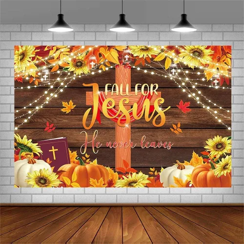 Miniatura 3 de AIBIIN Fondo de otoño de 7 x 5 pies, decoración de fiesta de Acción de Gracias, religión cristiana, fondo de poliéster, pancarta de calabaza