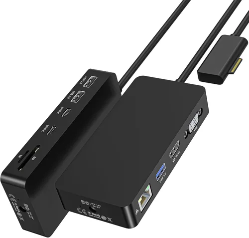 Estación de acoplamiento para superficie, 11 en 1 monitor dual 4K @60Hz HDMI + VGA Surface Dock, para Surface Pro 11/10/9/8/X/7/6/5/4, Surface