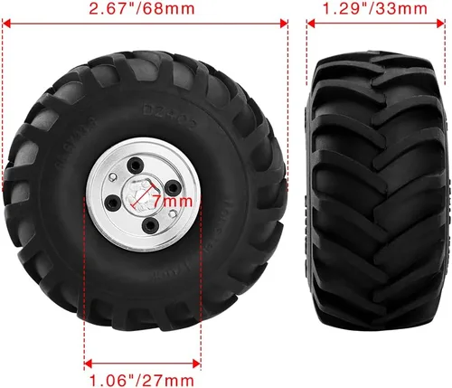 Miniatura 5 de GLOBACT Neumáticos de aluminio Monster Truck RC de 2.677 x 1.299 in para 1/24 AXIAL SCX24 FMS FCX24 RC Crawler Accesorios de actualización de coche