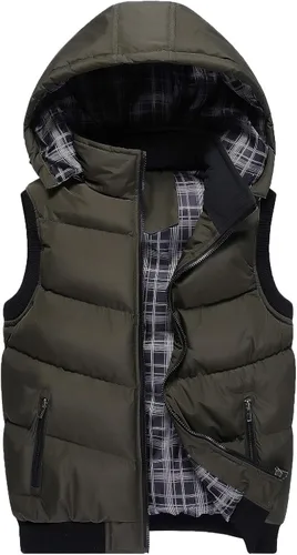 Miniatura 18 de WENKOMG1 Chaleco con capucha con doble cremallera para hombre, abrigo de color sólido, abrigo cálido y grueso, sin mangas, chaqueta suelta