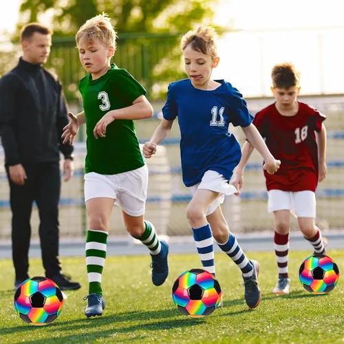 Miniatura 6 de Retisee Balón de fútbol de arcoíris con inflador, tamaño oficial, para interiores y exteriores, suave, inflable, para niños, adolescentes y adultos