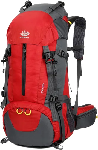 WoneNice Mochila de senderismo impermeable de 50L (45+5) - Mochila deportiva al aire libre con cubierta de lluvia Rojo