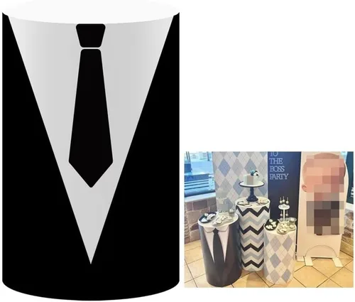 Miniatura 7 de Fundas de mesa cilíndrica con temática de jefe y bebé, funda de pedestal para fiesta de cumpleaños, cubierta elástica para zócalo, baby shower
