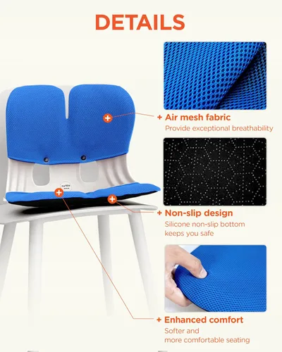 Miniatura 3 de curble Grand Cover, funda desmontable para silla de adulto, soporte ergonómico para respaldo de silla y soporte lumbar (azul)
