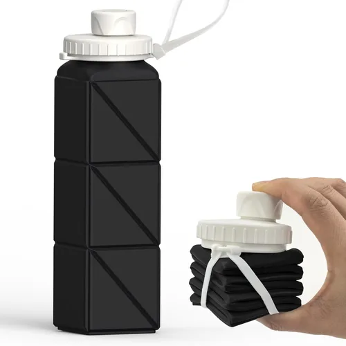 BEAUTAIL Botellas de agua plegables de 20.6 onzas, botella de agua portátil plegable de silicona, ligera, reutilizable, a prueba de fugas, para