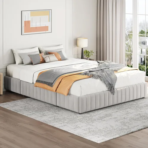Miniatura 11 de Yaheetech Bastidor de cama completo con plataforma tapizada con 3 cajones de almacenamiento, gran espacio de almacenamiento/Listones de madera