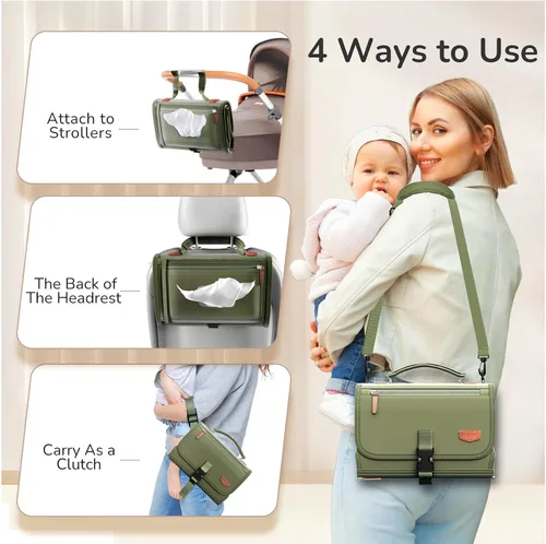 Miniatura 6 de Cambiador de pañales portátil con correa para el hombro, cambiador de viaje desmontable con bolsillo para toallitas para bebé, regalos para baby