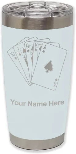 Miniatura 17 de LaserGram Vaso aislado al vacío de 20 onzas, tarjetas de póquer Royal Flush con grabado personalizado incluido (negro)