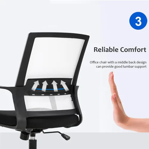 Miniatura 5 de Silla de oficina ergonómica de escritorio, silla de malla para computadora, respaldo medio, silla giratoria de malla para oficina en casa, silla