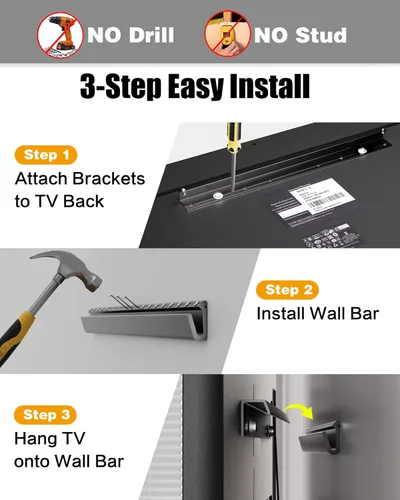 Miniatura 3 de HYPIGO Soporte de TV sin clavos para pared de yeso, soporte de pared para TV sin pernos para la mayoría de televisores de 32–75 pulgadas, soporte