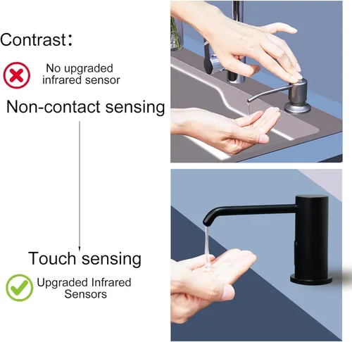 Miniatura 3 de Dispensador automático de jabón para fregadero de cocina, dispensador de jabón líquido integrado sin contacto negro mate con dispensador de jabón