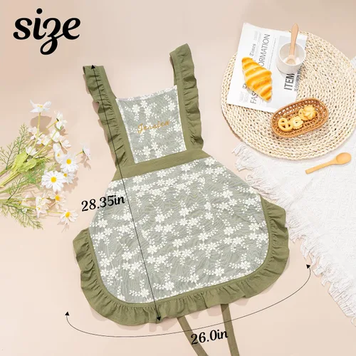 Miniatura 5 de Delantal vintage para mujer con bolsillos, delantal personalizado con volantes para cocinar, hornear, limpiar, jardinería