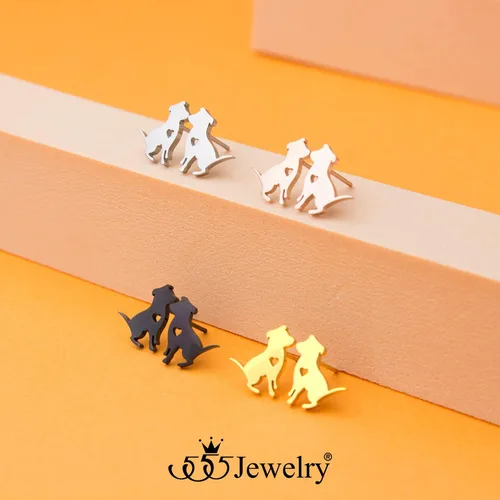 Miniatura 7 de 555Jewelry Aretes pequeños de acero inoxidable para perros pequeños y pequeños para mujeres y niñas