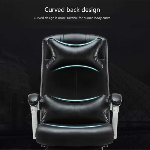 Miniatura 4 de Leather Desk Gaming Chair Height Adjustable Ergonomic High Backrest Office Computer Chairs with Headrest and Lumbar Support for Reception Study Milk
