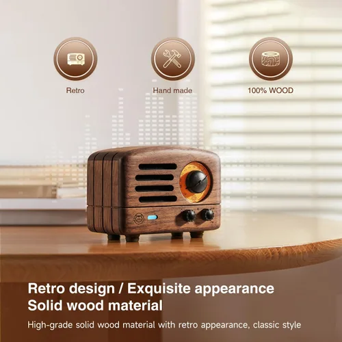 Miniatura 2 de Muzen Altavoz Bluetooth portátil, OTR Madera Vintage Pequeño Altavoz Inalámbrico, Radio FM con Antena AUX, 10h+ Tiempo de reproducción largo, Audio