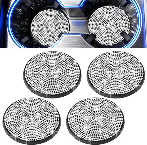 Miniatura 18 de BFXM 2 piezas de portavasos brillantes, portavasos antideslizantes de silicona con diamantes universales de 2.75 pulgadas, accesorios brillantes