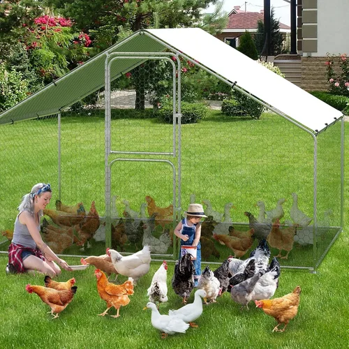 Miniatura 7 de Gallinero de metal grande, jaula para aves de corral, casa de corral de pollo con cubierta impermeable y anti-ultravioleta, con puertas con doble