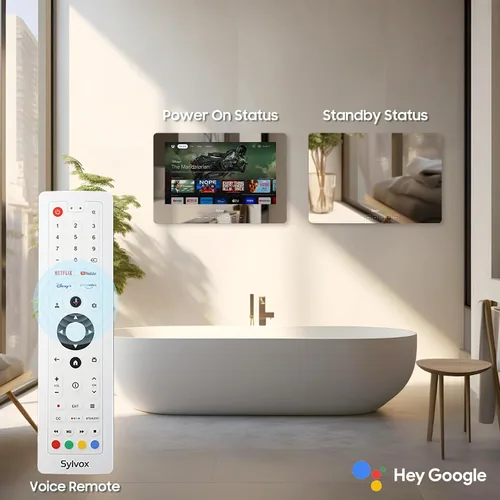 Miniatura 2 de SYLVOX TV Inteligente de 19'' Espejo Mágico de Baño Resistente al Agua LED TV 1080P 500NITS Alto Brillo Altavoces Frontales Duales Montaje en Pared