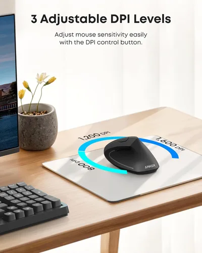 Miniatura 3 de Mouse óptico, ergonómico, vertical e inalámbrico 2.4G de Anker, modelos 800/1200/1600 ppp, con 5 botones y en color negro