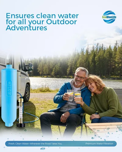 Miniatura 5 de EcoBlueLife Filtro de agua para autocaravana – Accesorio en línea con KDF y carbón activado, reduce olores, sabor a cloro, sedimentos para aguas