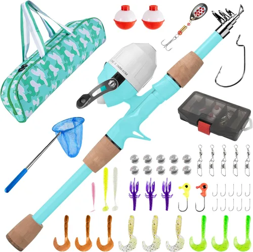WIDDEN Caña de Pescar para Niños, Cañas de Pescar Telescópicas Portátiles para Niños y Niñas, Kit Combinado de Caña de Pescar y Carrete con Caja de
