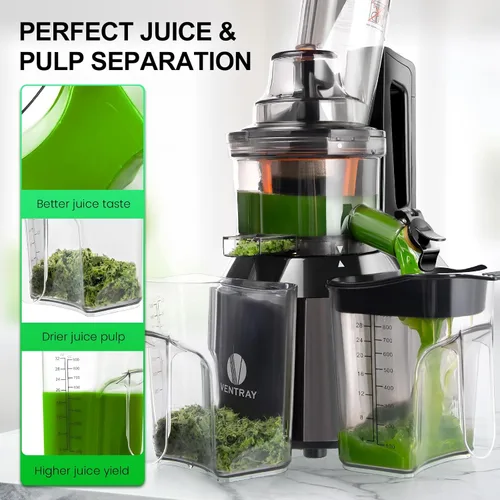 Miniatura 5 de Ventray Exprimidor de prensa en frío, 3 pulgadas de ancho máquina exprimidora de masticación lenta para frutas y verduras enteras, motor potente