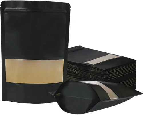 Miniatura 9 de 100 bolsas resellables, bolsas de papel kraft verticales con ventana mate, bolsas de almacenamiento de alimentos con cierre de cremallera
