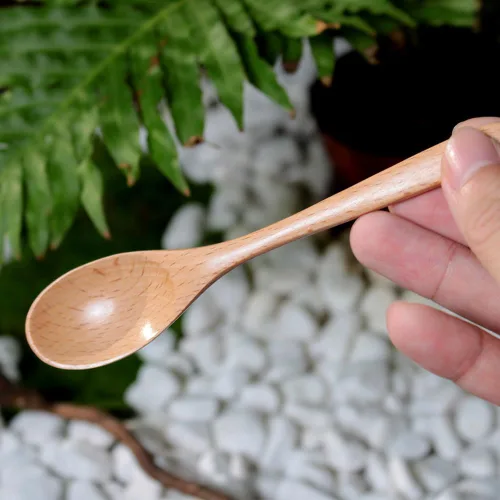 Miniatura 6 de MEIYAHOME - 2 cucharas de madera de haya natural, 6 pulgadas, cuchara de café, cuchara de postre, cuchara de té, agitadores de madera para mezclar