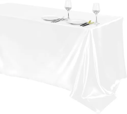 Miniatura 32 de TURSTIN Paquete de 4 manteles de satén negro de 102 x 58 pulgadas, mantel rectangular de seda brillante, tela suave, decoración de mesa para bodas