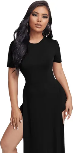 Miniatura 4 de Verdusa Vestido largo de manga corta con cuello redondo y corte corto para mujer