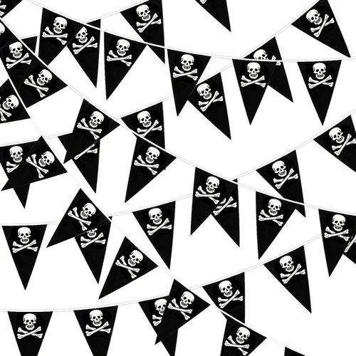 Miniatura 8 de MARFOREVER Bandera de Banderín Pirata de 100 Pies, 48 Piezas de Banderas de Banderín Triangular Pirata, Decoraciones de Fiesta de Cumpleaños