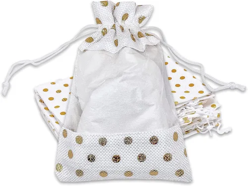 Miniatura 37 de Paquete de 12 bolsas de regalo medianas de lino, arpillera y organza con cordones (5 x 7 pulgadas, blanco) - Bolsa de malla para recuerdos