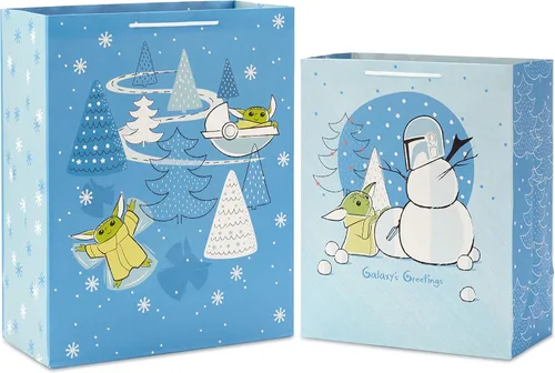 Hallmark Star Wars The Mandalorian - Juego de bolsas de regalo (2 bolsas: 1 grande de 13 pulgadas, 1 XL 15 pulgadas) "Galaxy's Greetings, Grogu para