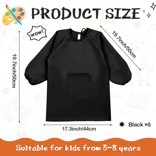 Miniatura 2 de Geyoga Delantal de manga larga impermeable para niños, con bolsillo, para clase escolar, de 3 a 8 años