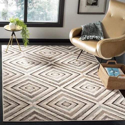 Miniatura 5 de SAFAVIEH Amsterdam Collection AMS109A - Alfombra para pasillo, 2 pies 3 pulgadas x 8 pies, color crema y beige, diseño geométrico de diamante,