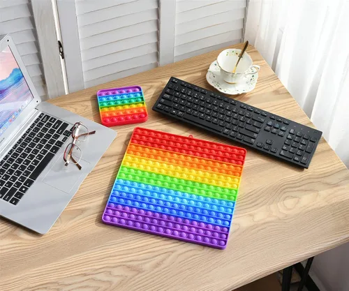 Miniatura 2 de Juguetes sensoriales para ansiedad de gran tamaño, 12 pulgadas, 256 burbujas de silicona para aliviar la presión, color arcoíris