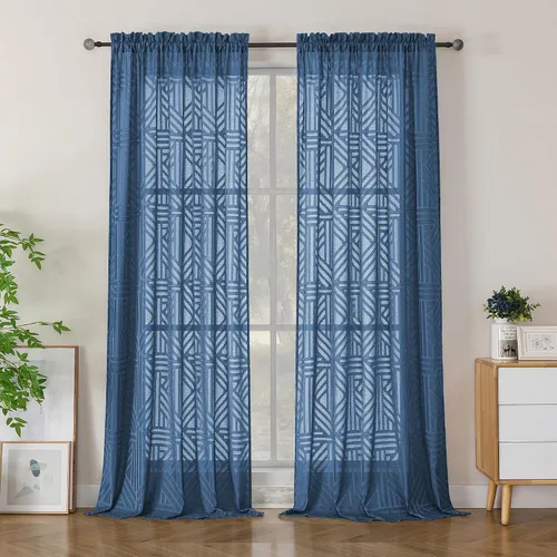 Miniatura 40 de Simplebrand Cortinas traslúcidas negras de cocina de 24 pulgadas de largo, 2 paneles, filtrado de luz, geométrico jacquard con textura, cortinas