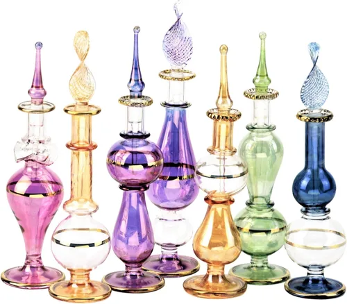 Miniatura 2 de NileCart Botellas de perfume egipcias sopladas a mano con decoración egipcia dorada hecha a mano para perfumes y aceites esenciales (6)