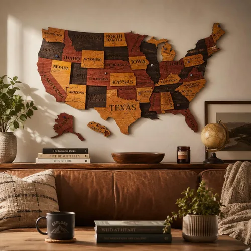 Miniatura 7 de Mapa de madera de EE. UU. lugares visitados - Mapa de madera de Estados Unidos con pines - Arte de pared decorativo 3D de rastreador de viajes