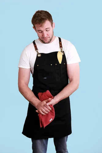 Miniatura 3 de Caldo Delantal de cocina de lona para cocinar, delantal de lona para hombre y mujer, para chef profesional, servidor o barista, ajustable con Negro