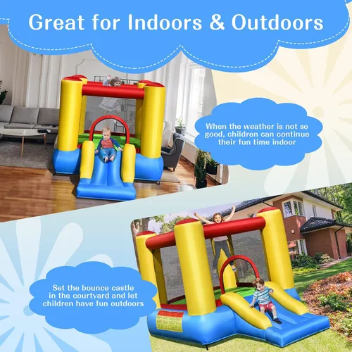 Miniatura 4 de HONEY JOY Casa inflable para rebotar, rebote de luna inflable para niños con tobogán, área gigante de salto, estacas, bolsa de transporte, castillo